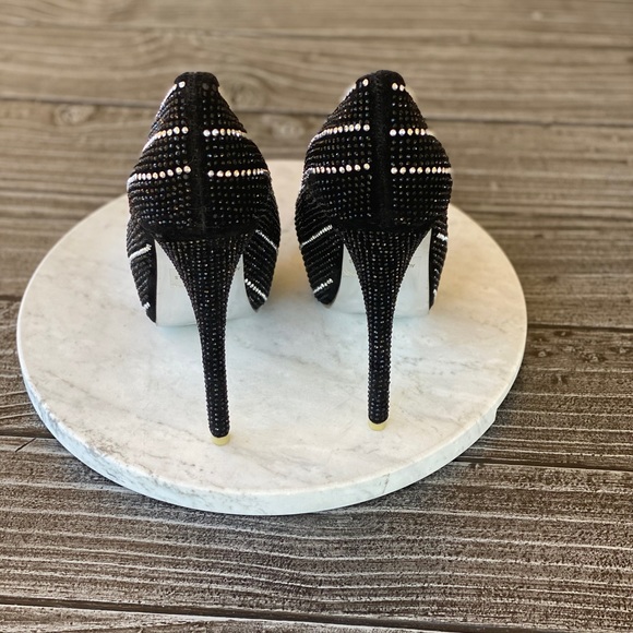 Peep Toe Crystal Studded High Heel Stiletto Pumps - Picture 4 of 6